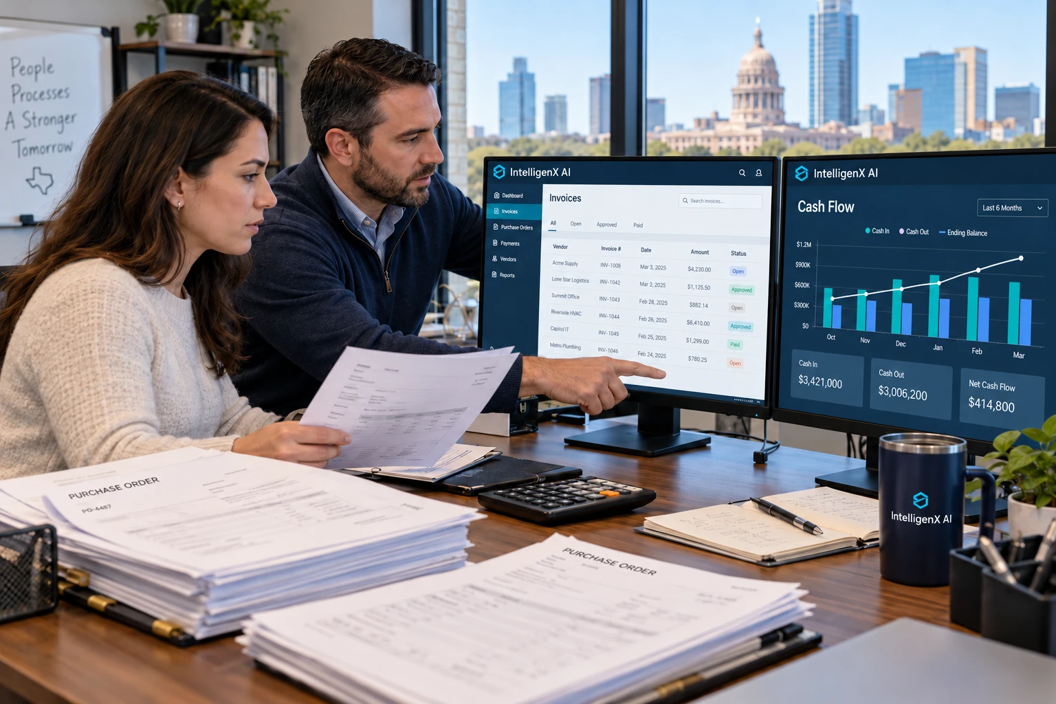 AI-generated illustrative it data erp and bookkeeping concept for IntelligenX AI IT Desk.