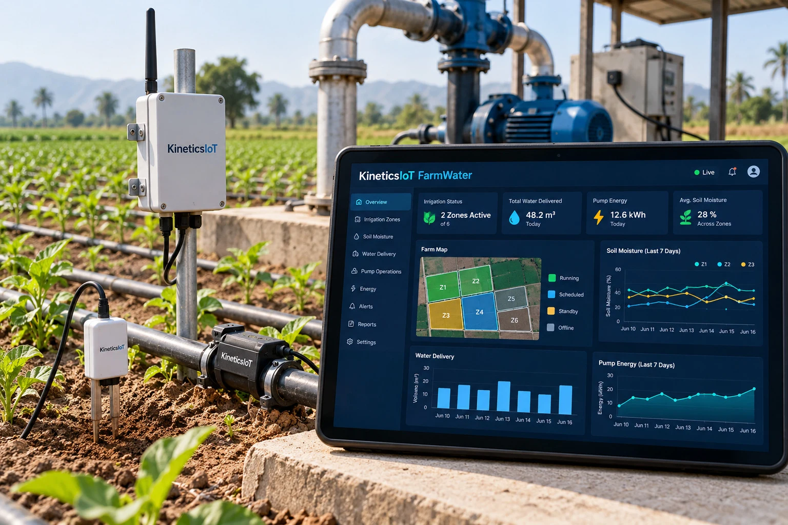 AI product concept for KineticsIoT FarmWater