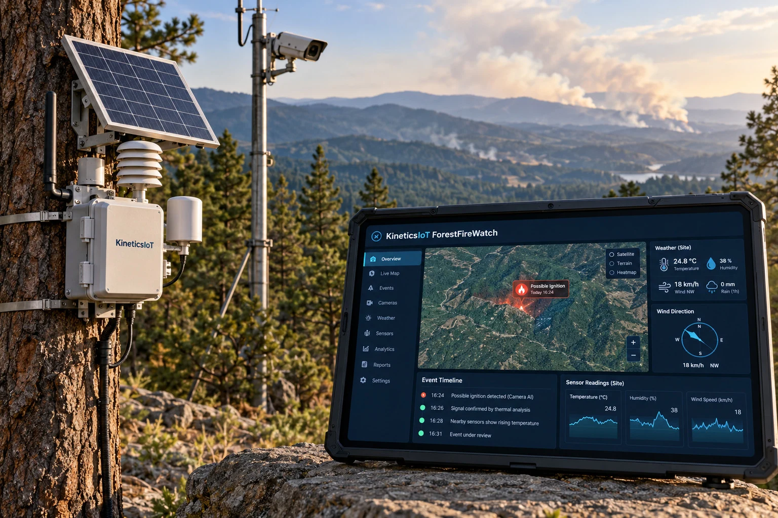 AI product concept for KineticsIoT ForestFireWatch