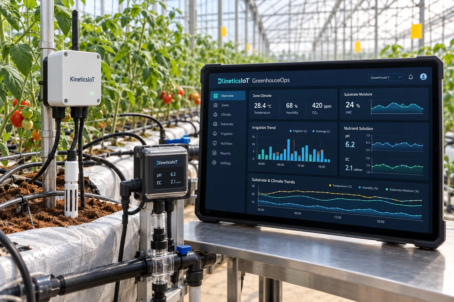 AI product concept for KineticsIoT GreenhouseOps