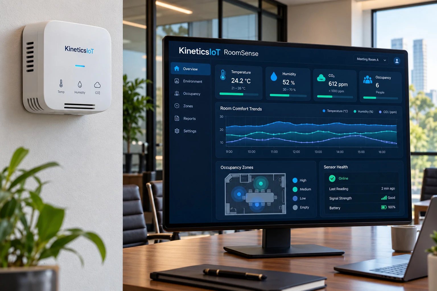 AI product concept for KineticsIoT RoomSense