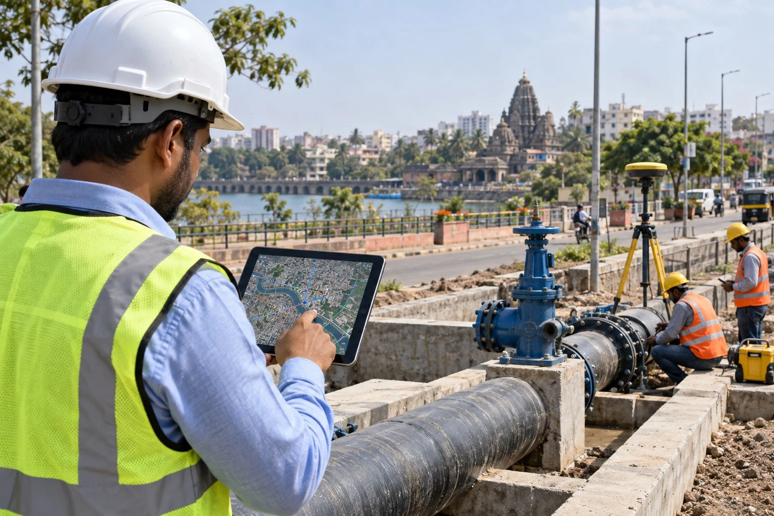 AI conceptual illustration of Smart Cities Hydraulic Design GIS Mapping and DPR in Solapur