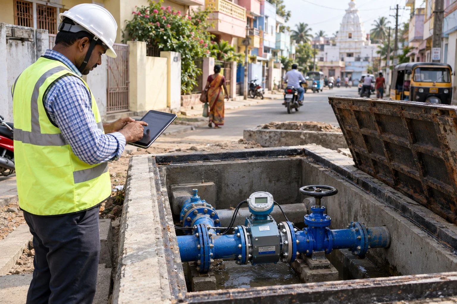 AI conceptual illustration of Non Revenue Water Reduction Design and Strategy in Behrampur