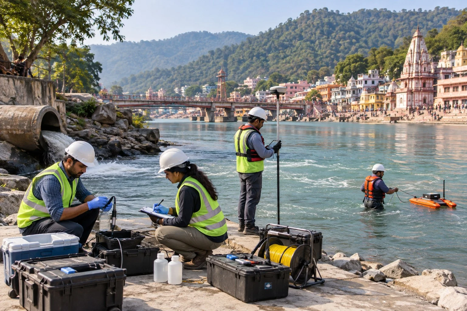 AI conceptual illustration of River and Drain Modelling and STP Consultancy in Haridwar