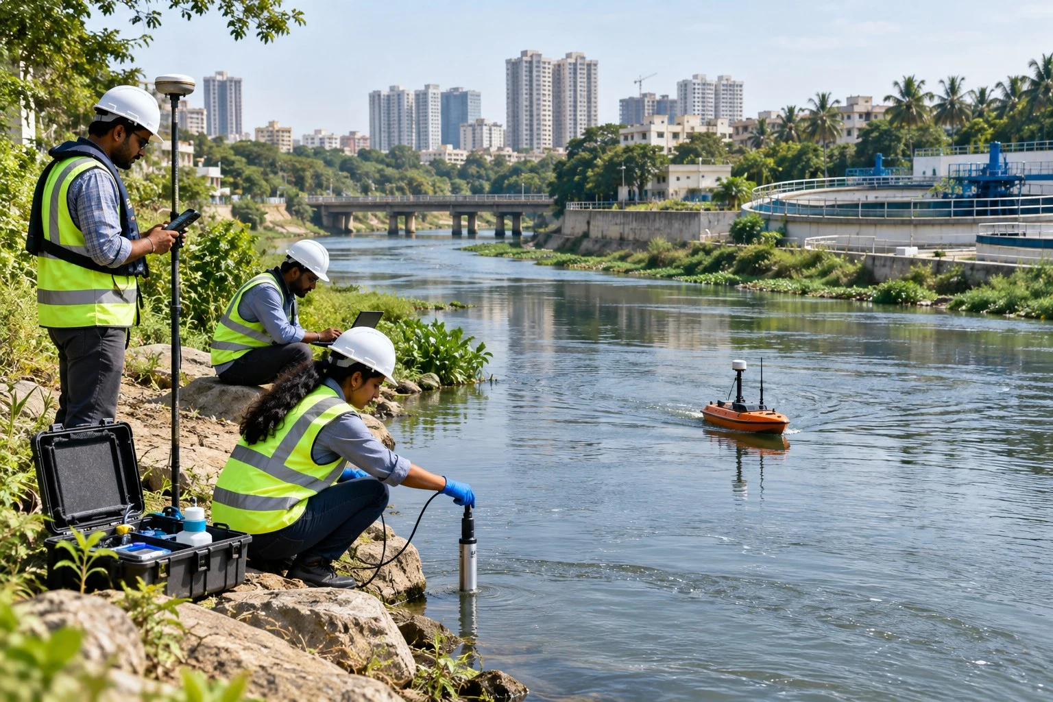 AI conceptual illustration of Pond Pollution Analysis for STP Establishment in Bengaluru