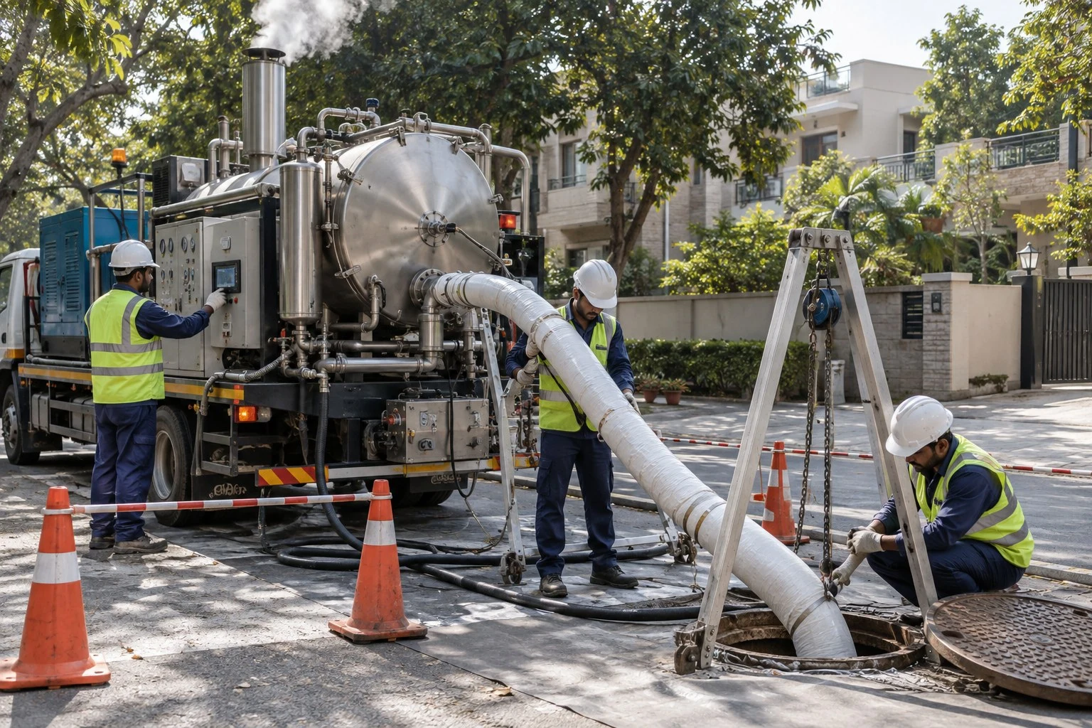AI conceptual illustration of Sewer Lining with Boiler and Steam CIPP in Vasant Kunj, New Delhi