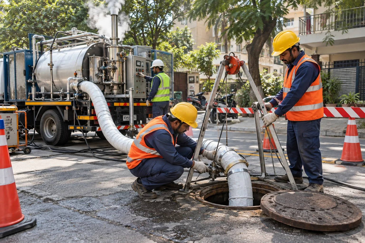 AI conceptual illustration of Sewer Lining with Boiler and Steam CIPP in Masoodpur, New Delhi