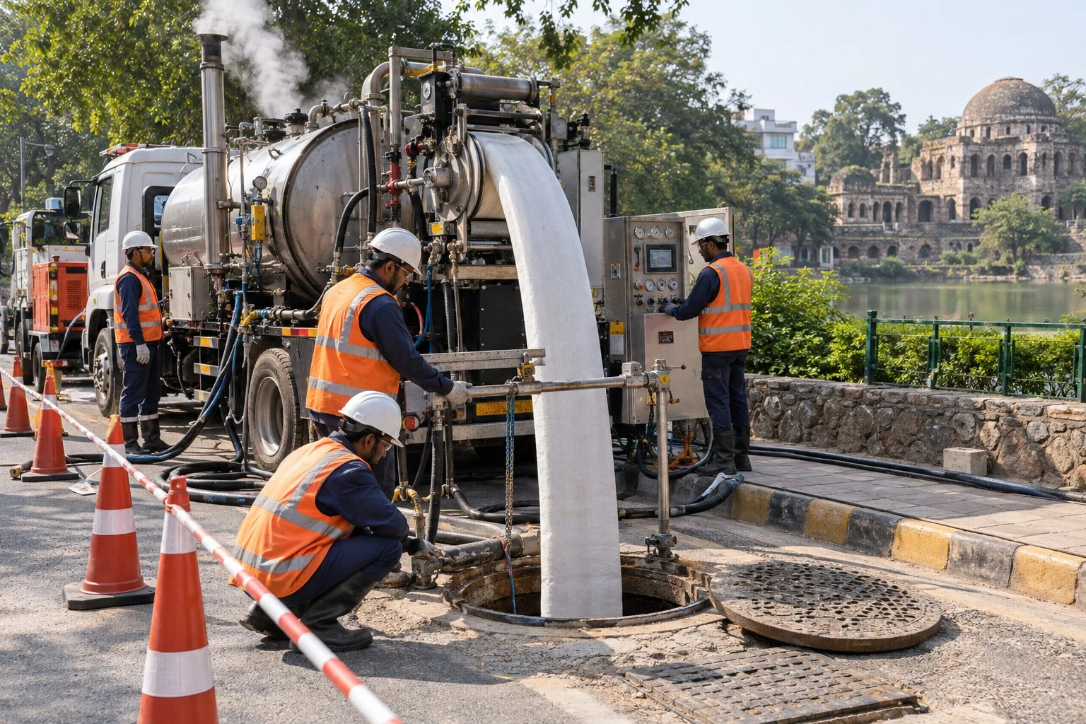 AI conceptual illustration of Sewer Lining with Boiler and Steam CIPP in Hauz Khas, New Delhi