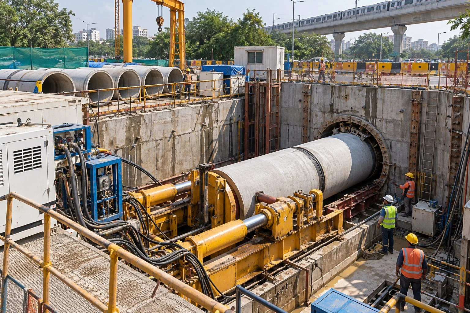 AI conceptual illustration of Microtunneling with Pipe Jacking in Adhchini, New Delhi
