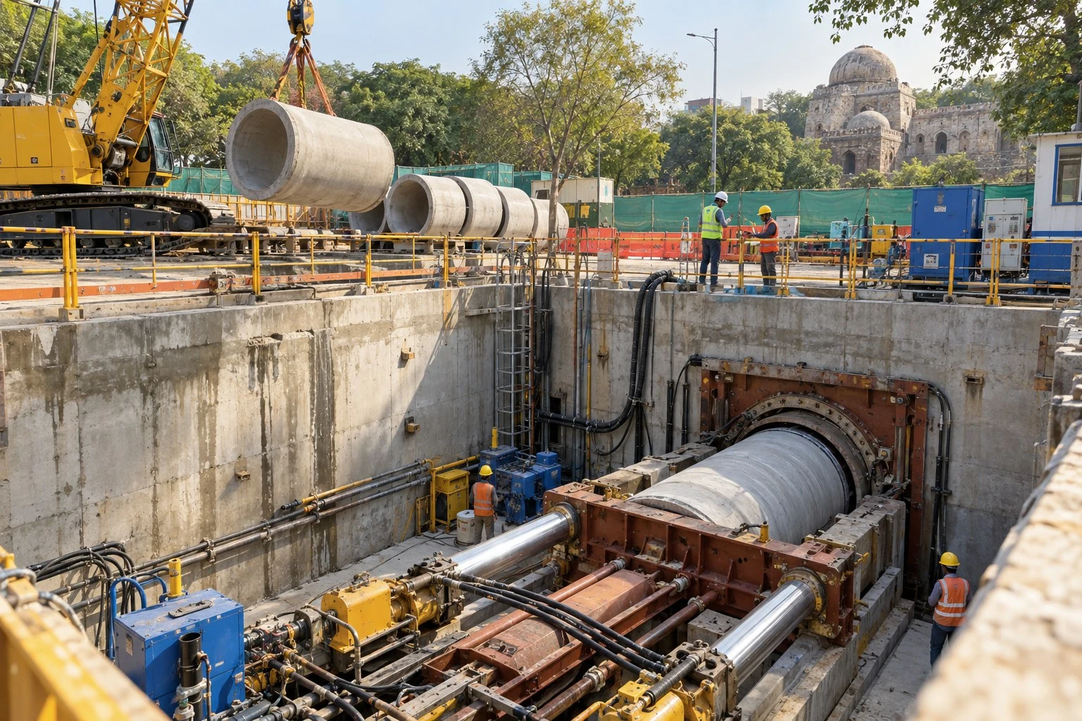 AI conceptual illustration of Microtunneling with Pipe Jacking in Hauz Khas, New Delhi